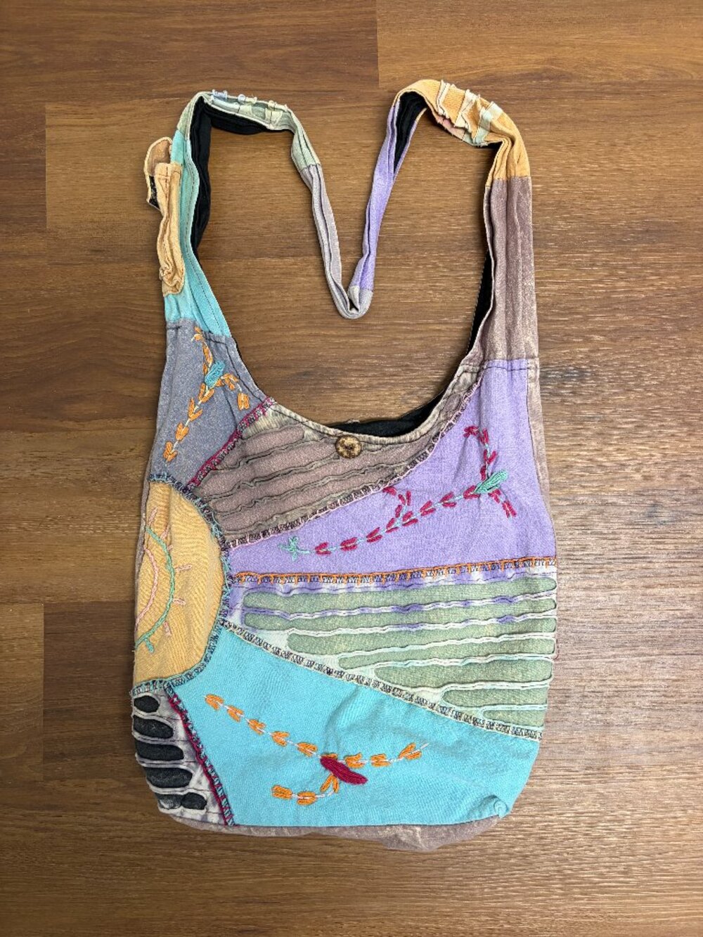 Y2K Vintage shoulder bag Boho hippie festival tote bag embroidery purple green